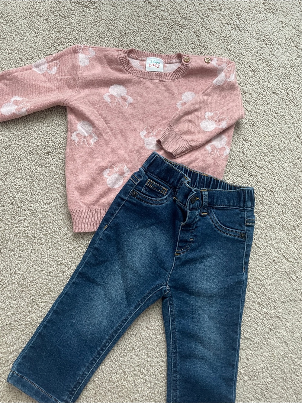 Pink Minnie Knit Sweater & Dark Blue Denim Jeans Set